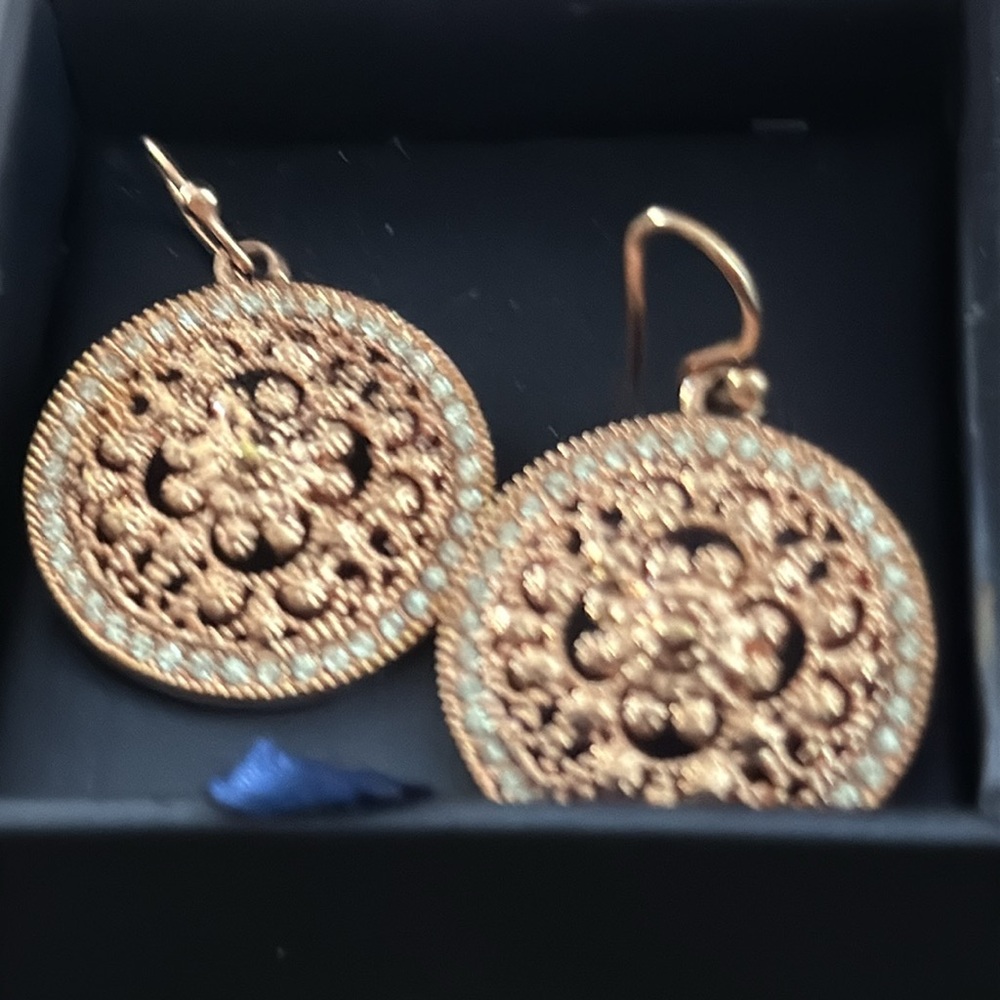Pink gold platted disk coin Earrings with pave crystals